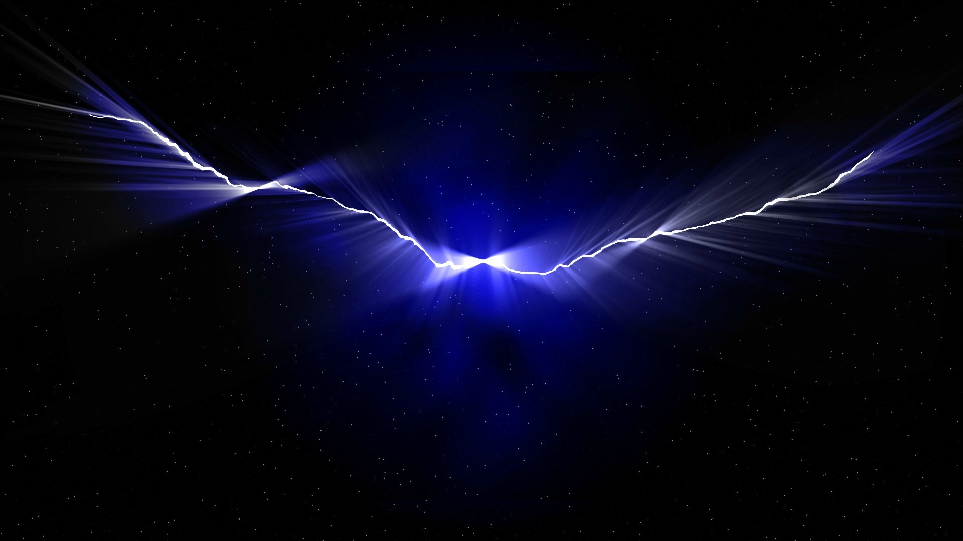A cool dark wallpaper with an abstract design of a bright blue and white light beam against a starry black background