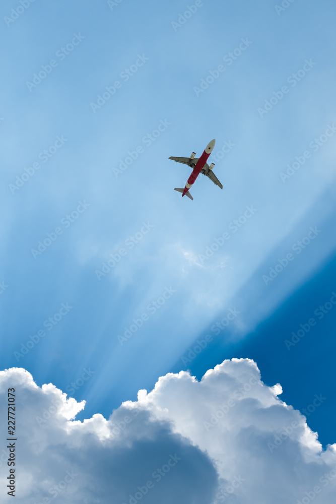 A Worm S Eye Of An Airplane On Sky With Sunlight Stock Photo