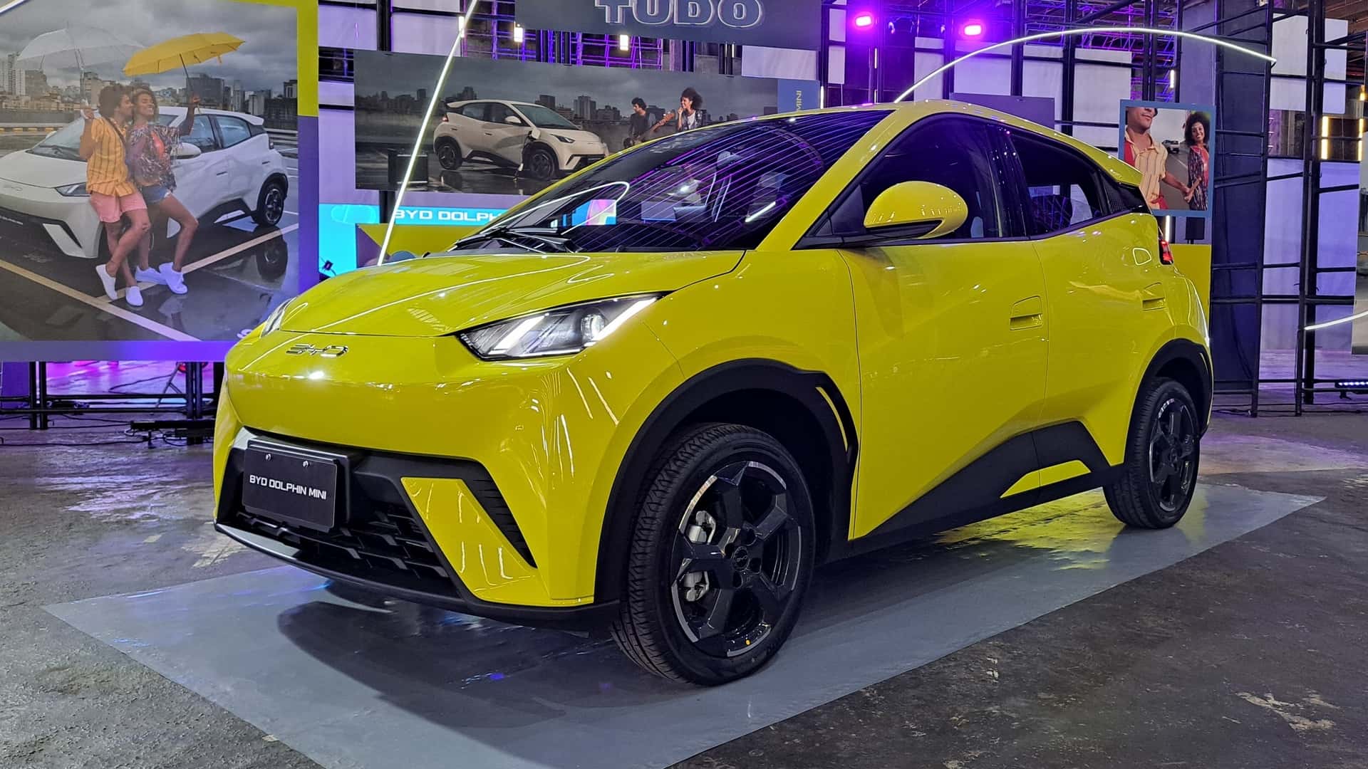 Bright Yellow BYD Dolphin Min EV on Display
