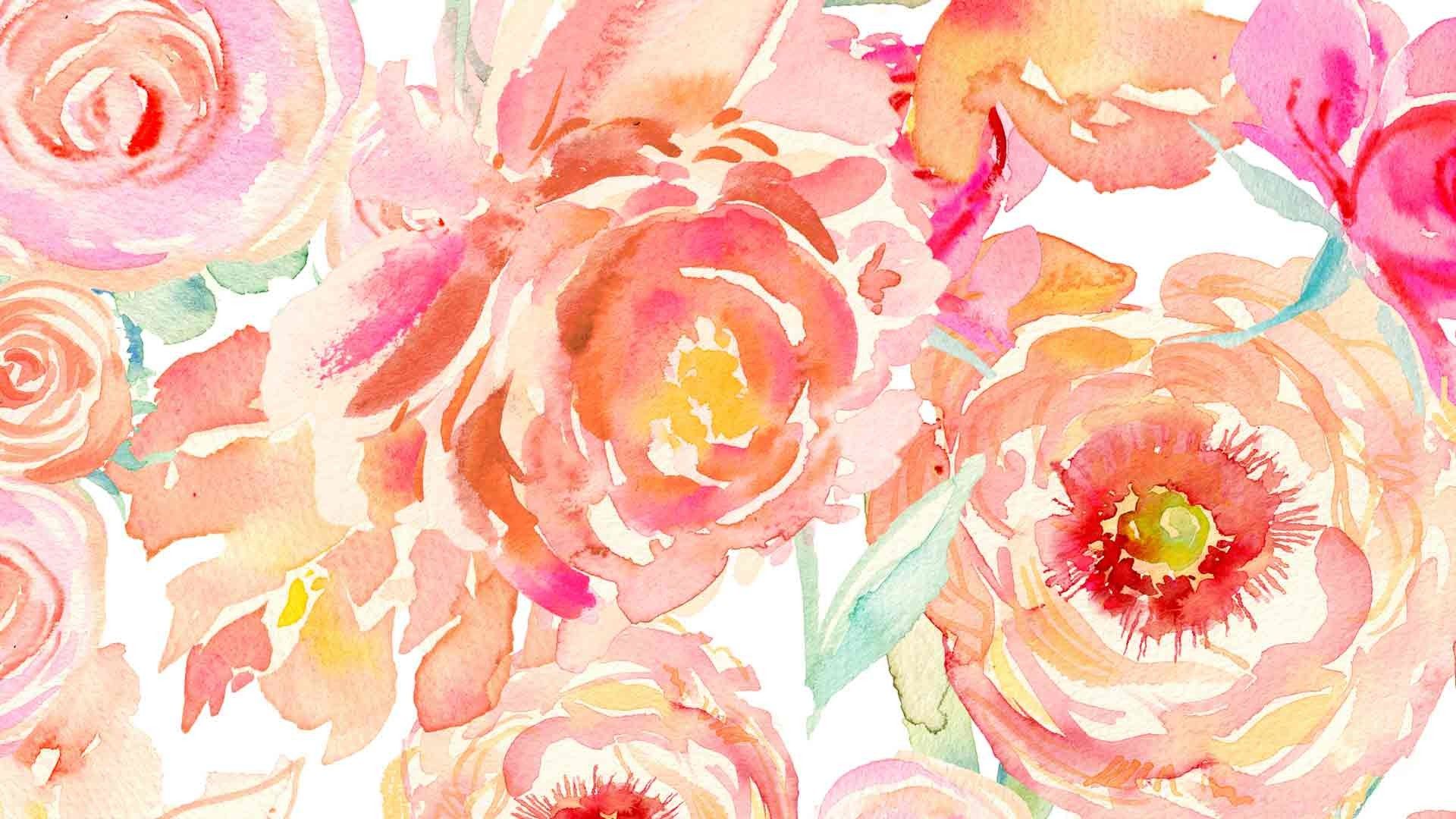 Watercolor Roses Floral Desktop Wallpaper At