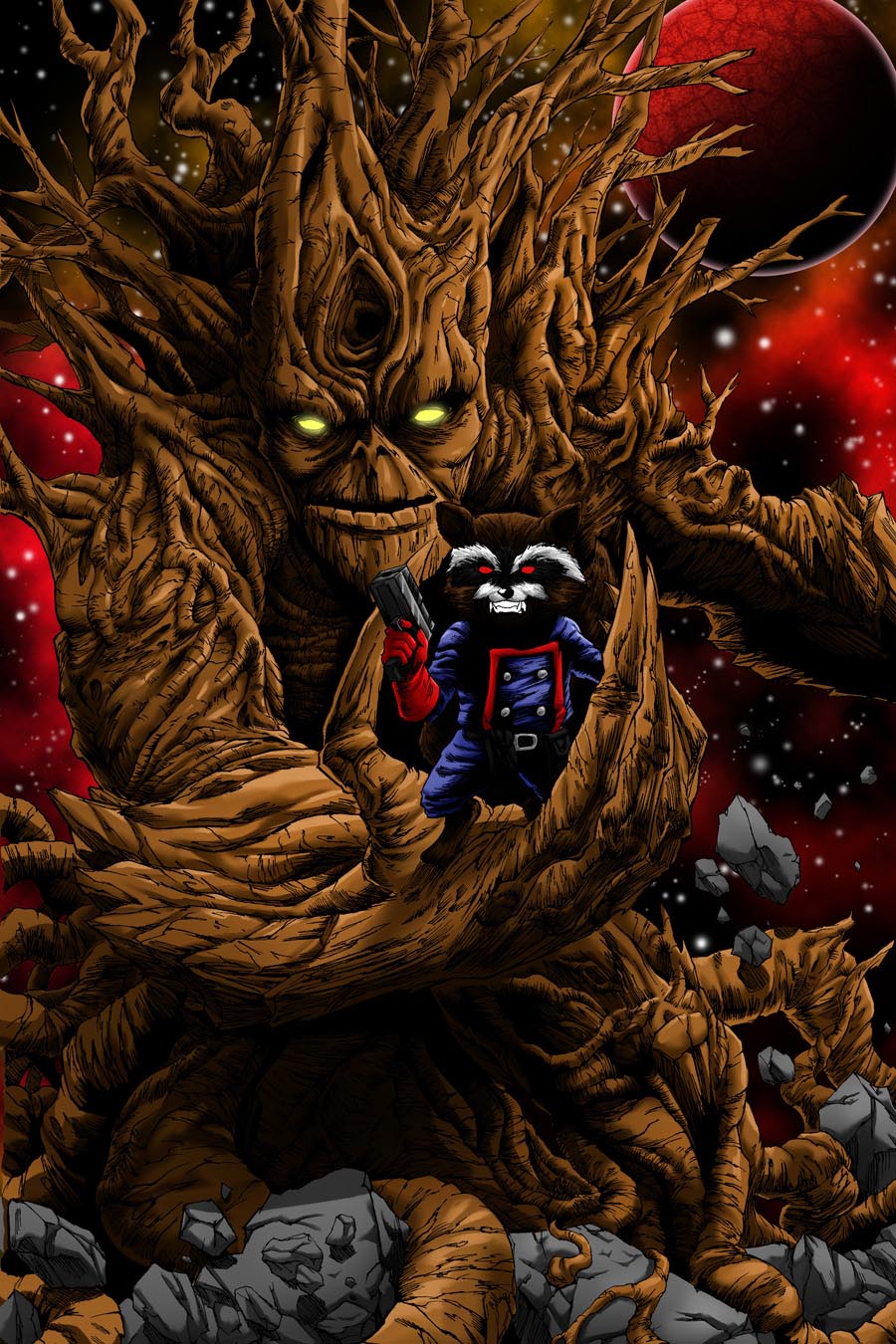 Groot N Rocket Ink Colored By Briansoriano
