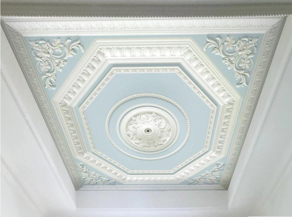 Faux Plaster White Ornate Carvings Design 3d Relief Ceiling Wall