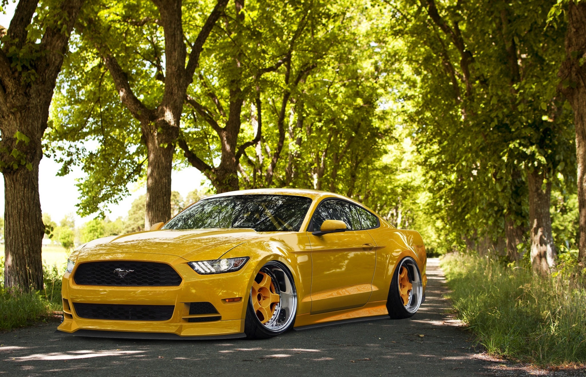 Wallpaper Ford Mustang Stance Yellow Tuning Front Wheels