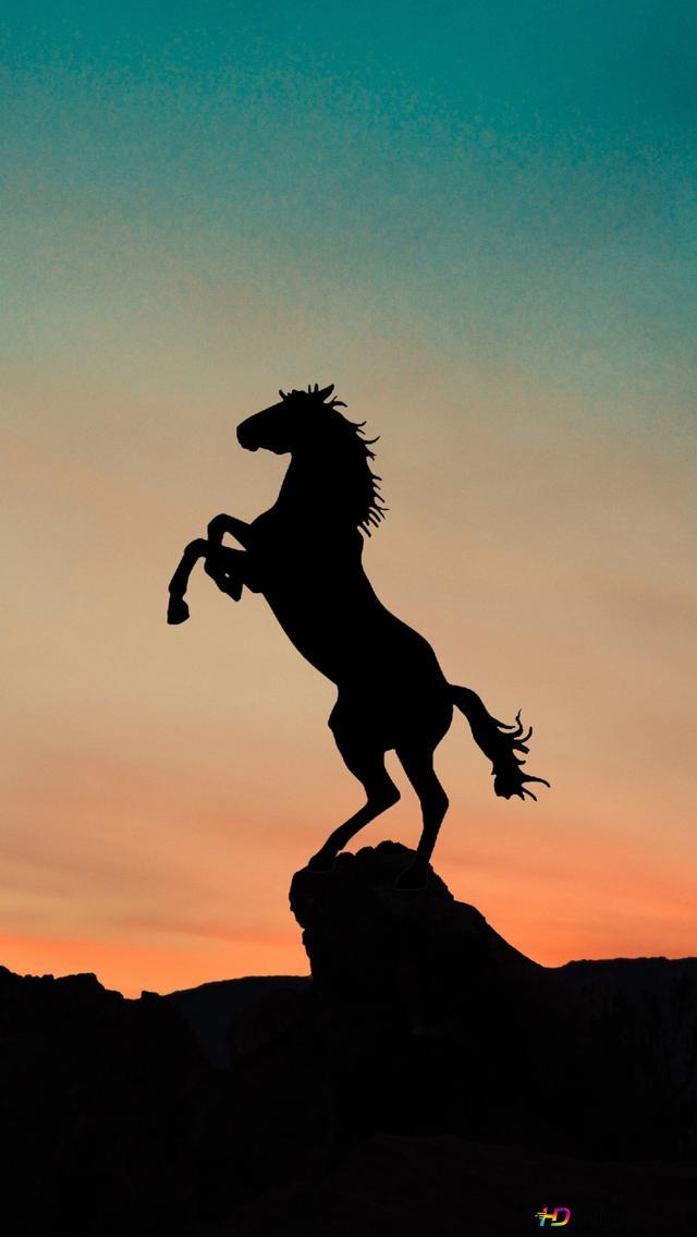 Horse Silhouette And Sunset Red Prancing On Cliffs 2k