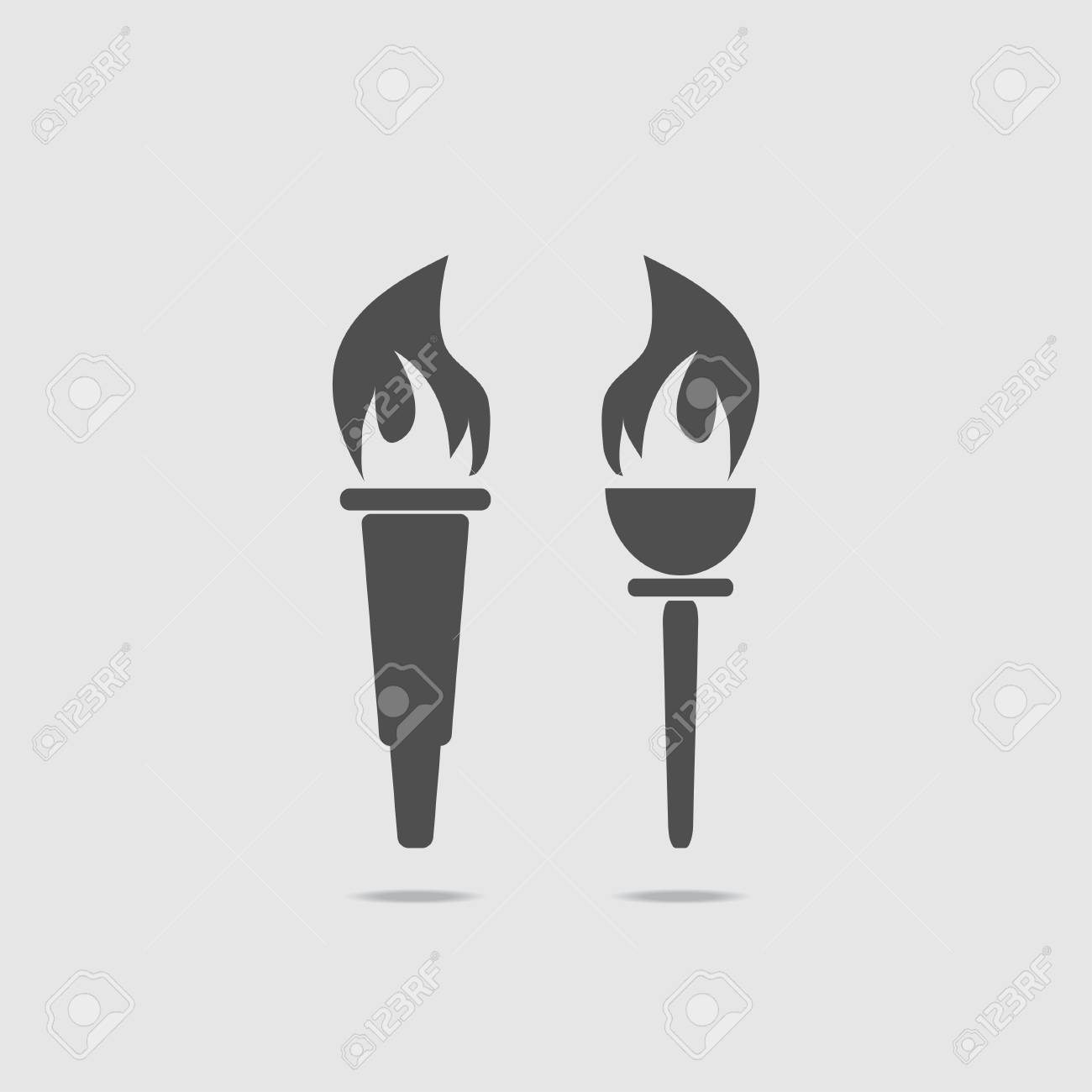 Set Of Two Torches With Fire On A Light Background In Gray