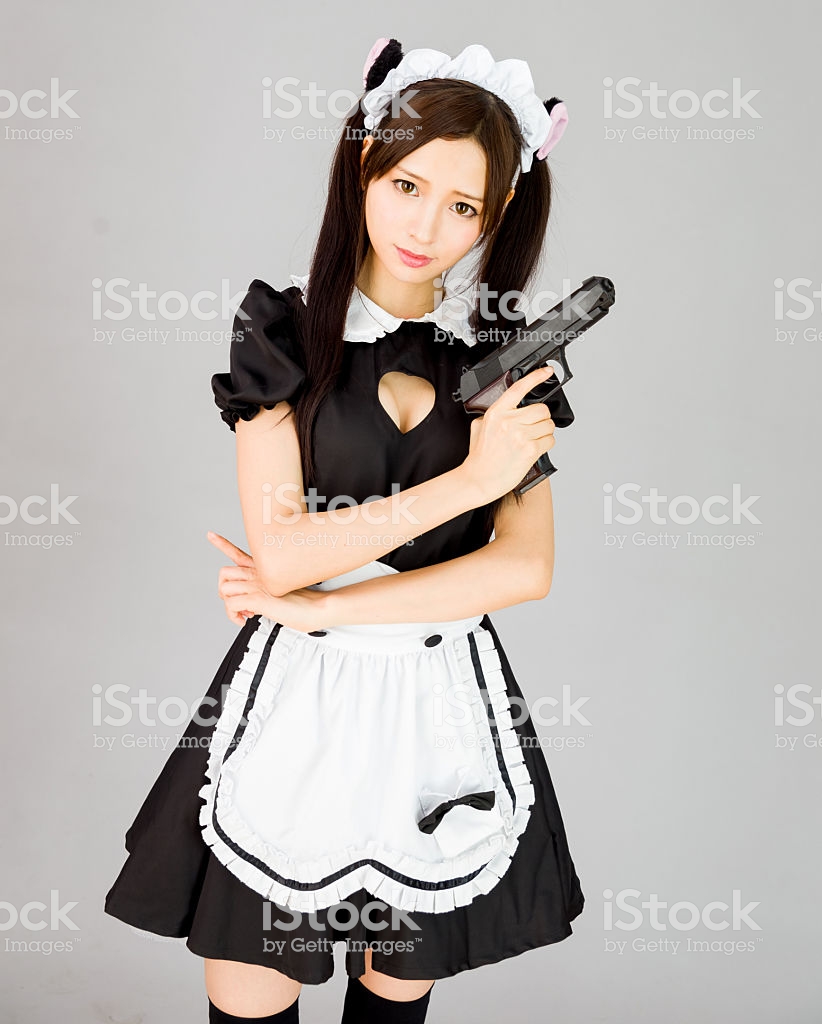Free download Cute Girl Maid In Gray Background Japanese Style With Gun