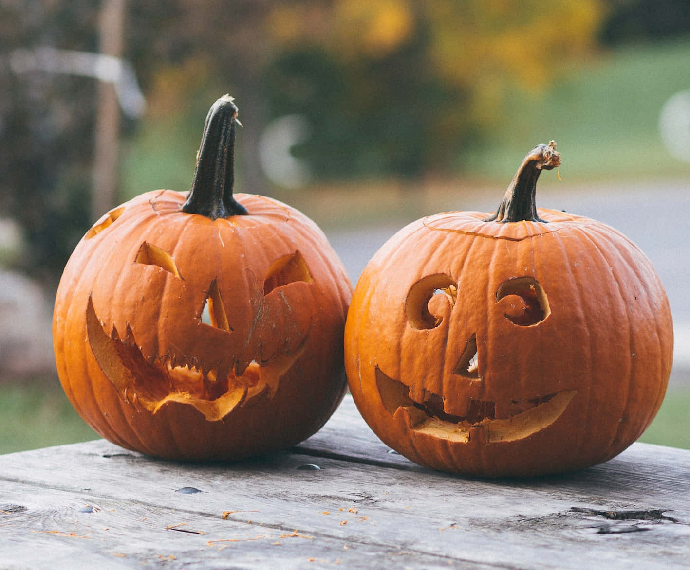 Two Pumpkin Carving With Emotions Picture Wallpaper