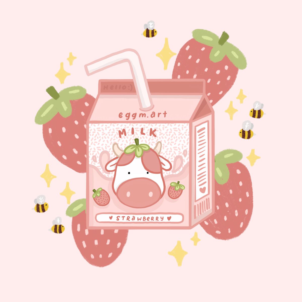 Kawaii Strawberry Cow Wallpaper Aesthetic Milk