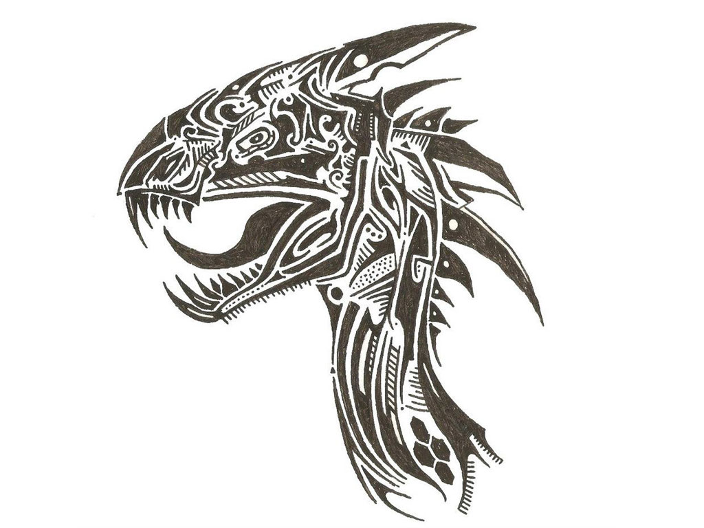 HD Designs Dragon With Many Tribal Elements Wallpaper