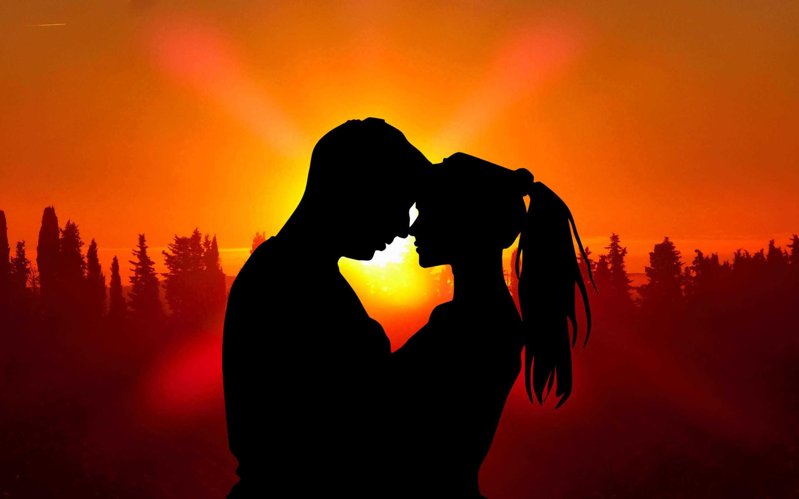 Sunset Boy and Girl Silhouette romantic couple love Wallpaper Hd