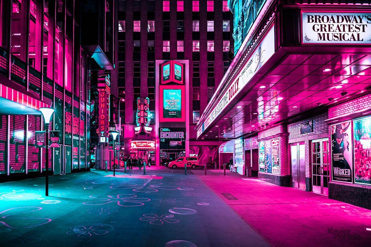 Nighttime Photos Capture Vibrant Pink Glow Of Times Square S Neon