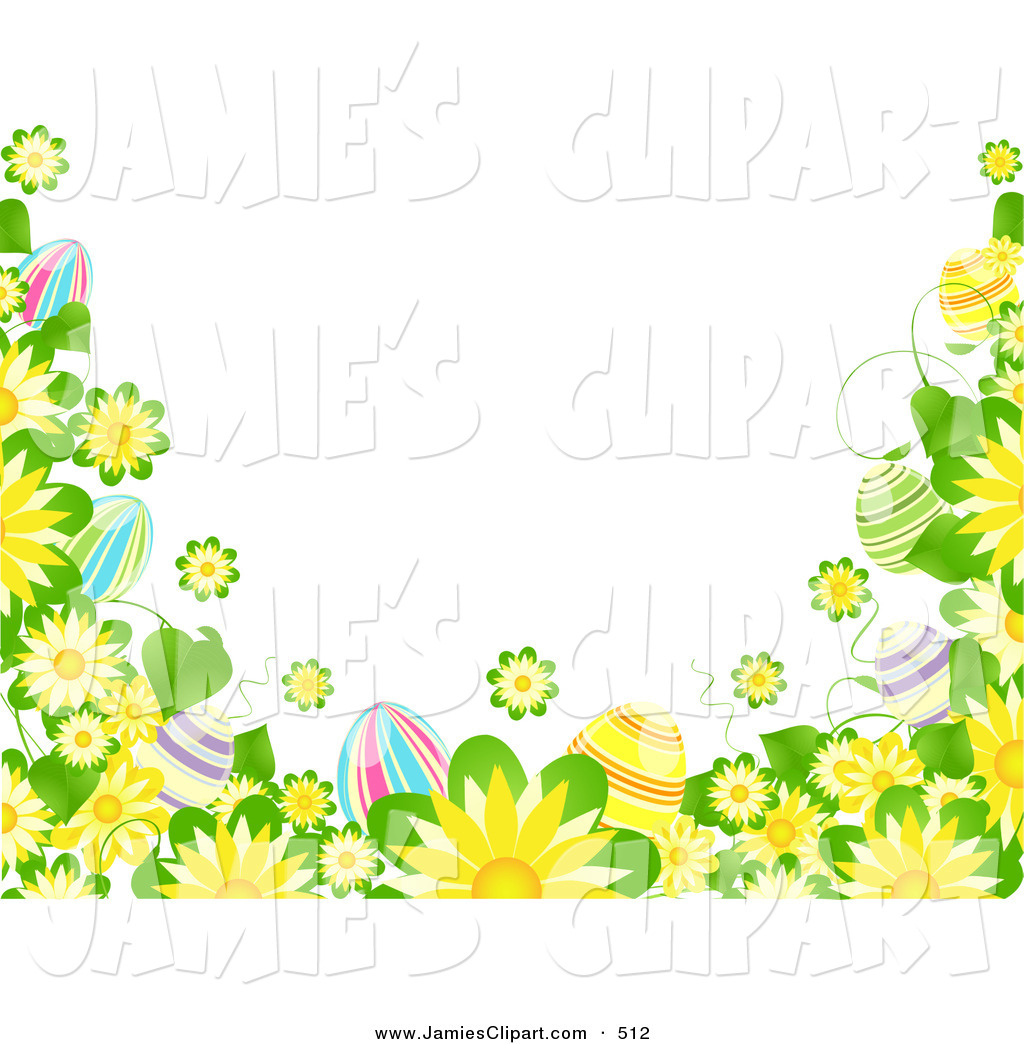 Solid White Background Bordered By Yellow Flowers And Colorful Easter