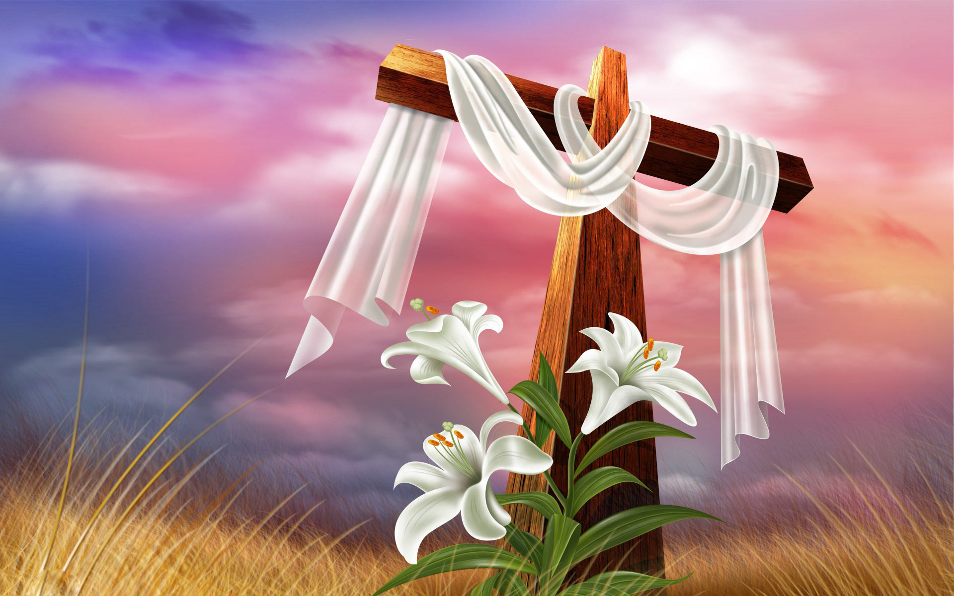 Cross and lilies wallpaper 1046