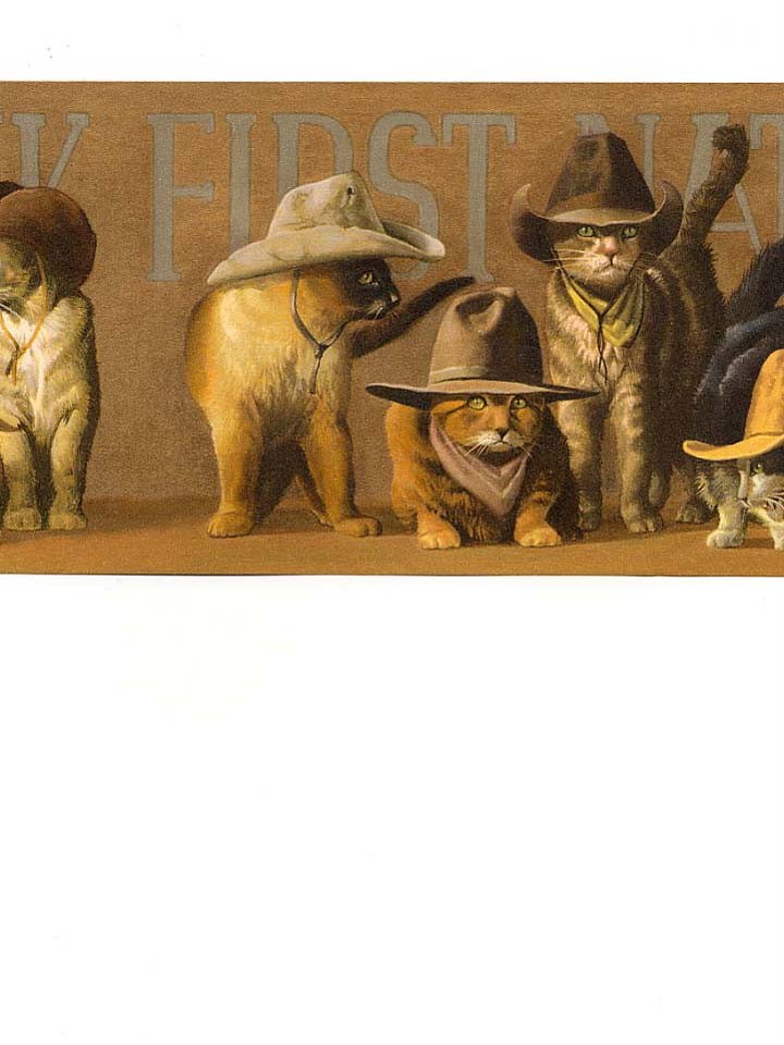 Details About Wallpaper Border Western Cowboy Cats Kitties Tan Hats