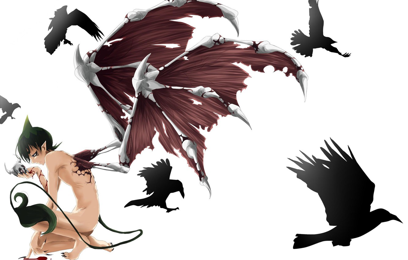 Wallpaper Blood Skull Wings Anime The Demon Tail Horns Guy