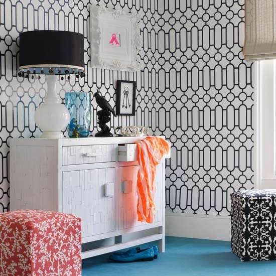Black and White Wallpaper for a Teen Girl Bedroom Graphic