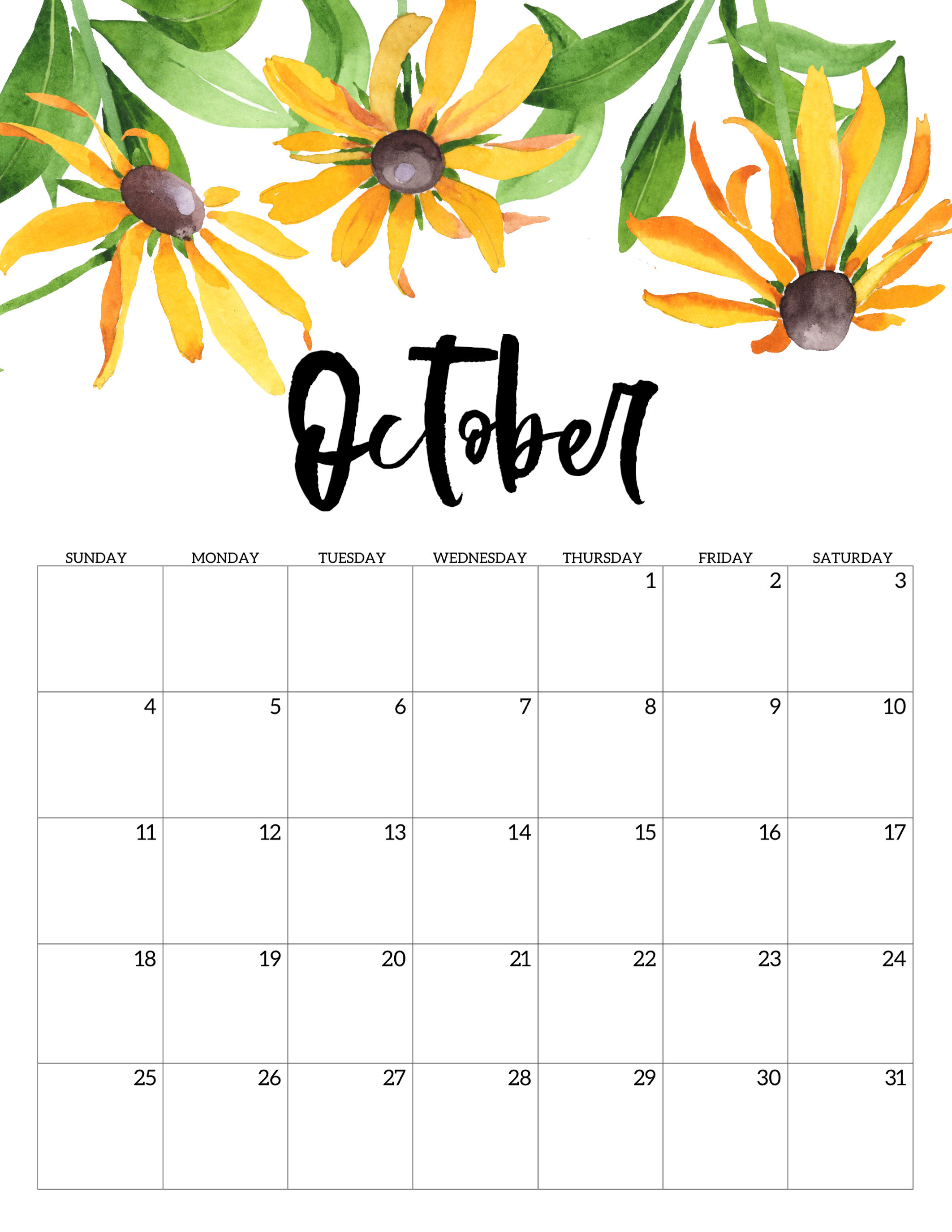 2018 October Free Calendar Cute Images Design With Notes