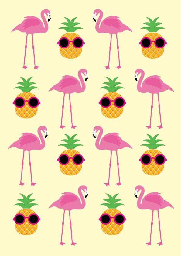 Funky Pineapples And Flamingos Pattern Pineapple Wallpaper