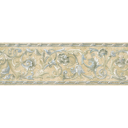 Blue Mountain Floral Scroll Wallpaper Border Stone Like Border with