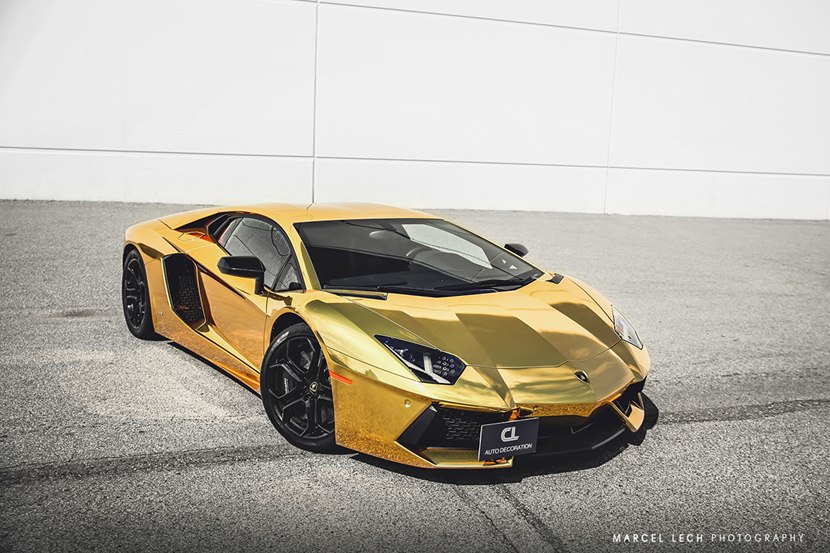 Lamborghini Aventador In Gold Chrome Wrap Front Photo