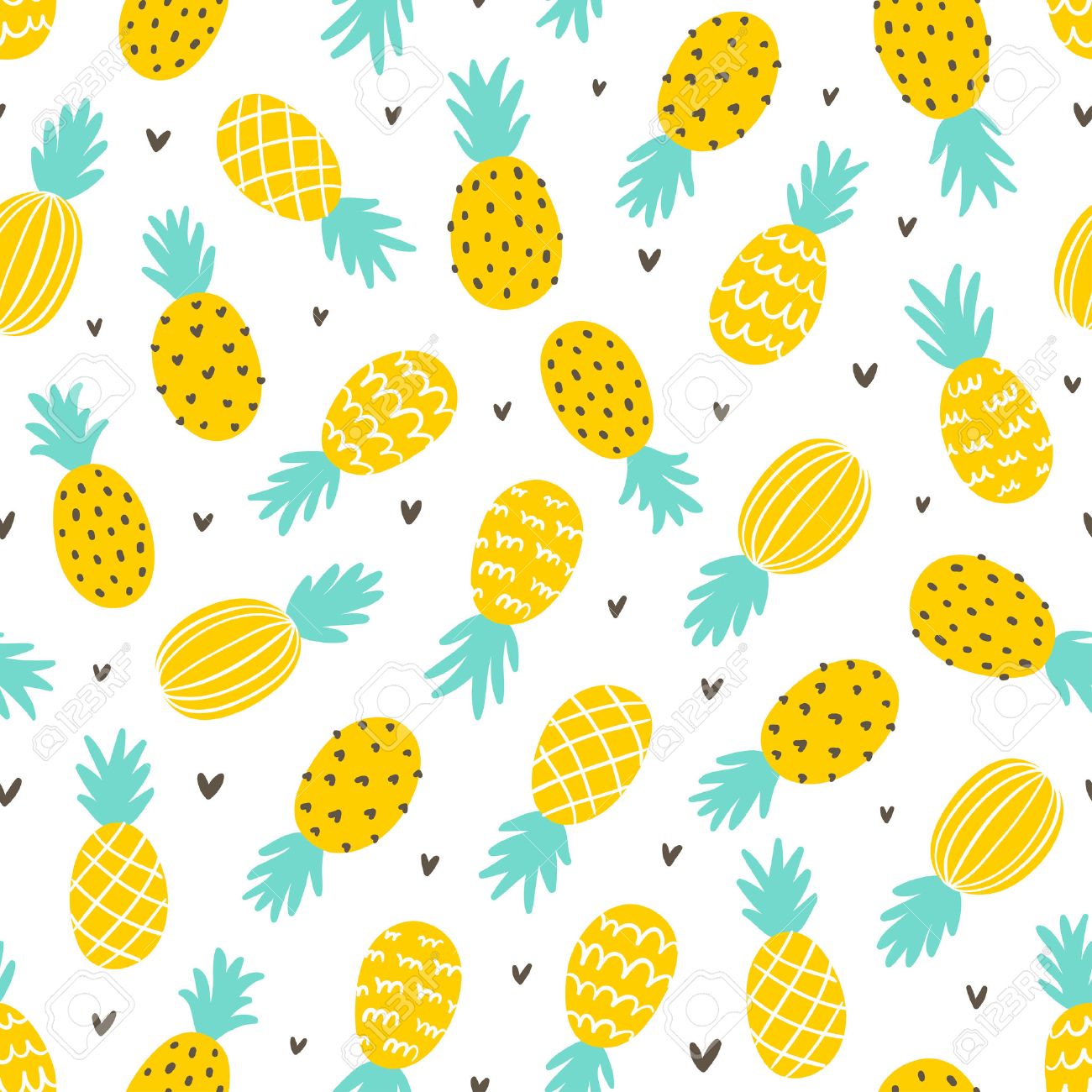 Pineapple And Hearts Seamless Pattern Background Royalty Free