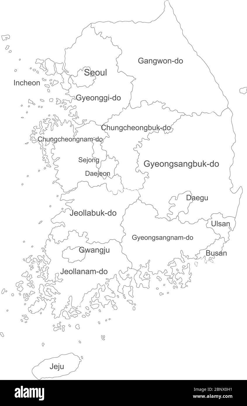 South korea detailed map with name labels Perfect for business