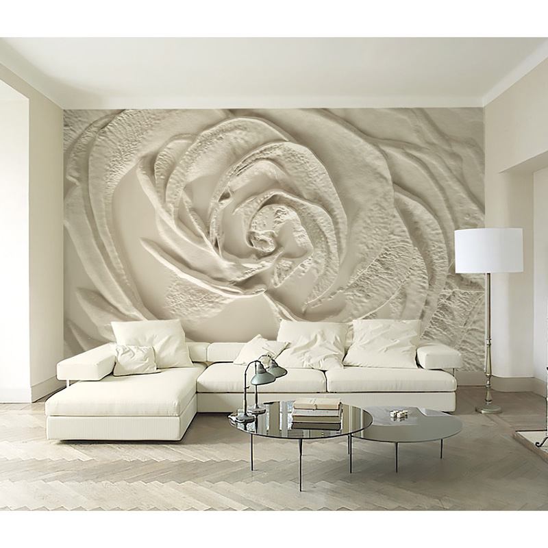3d Embossed Wall Papers Beige Rose Flower Photo Wallpaper Mural