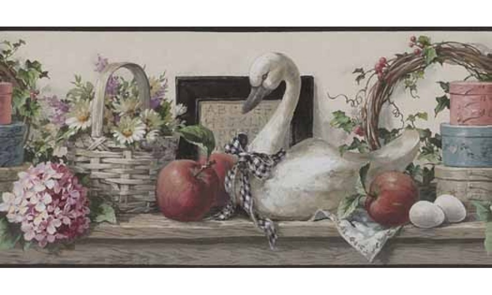 Home Black Swan Floral Basket Wallpaper Border 1000x600