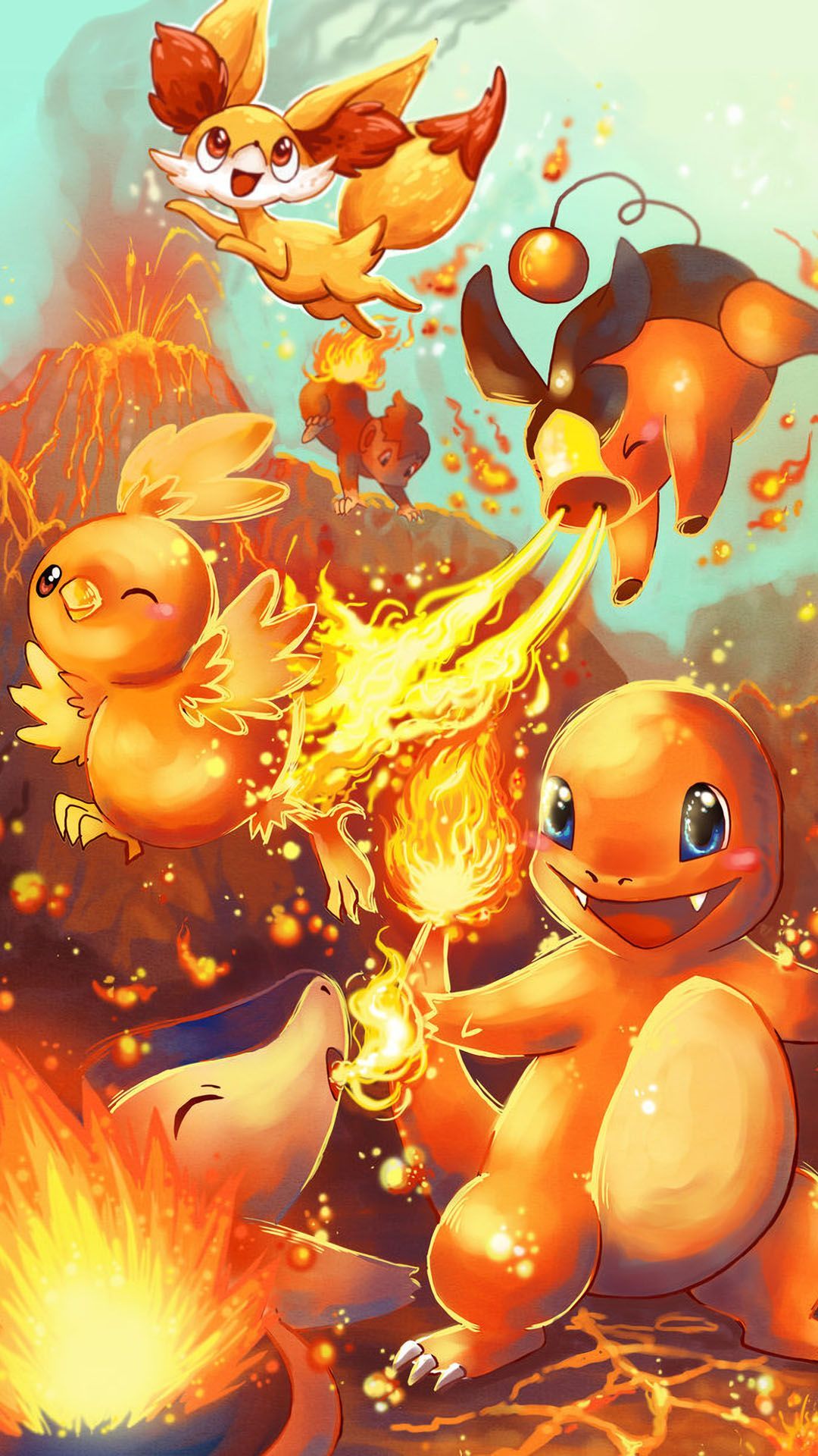 Fiery Pokemon Pixel Art Phone Wallpaper