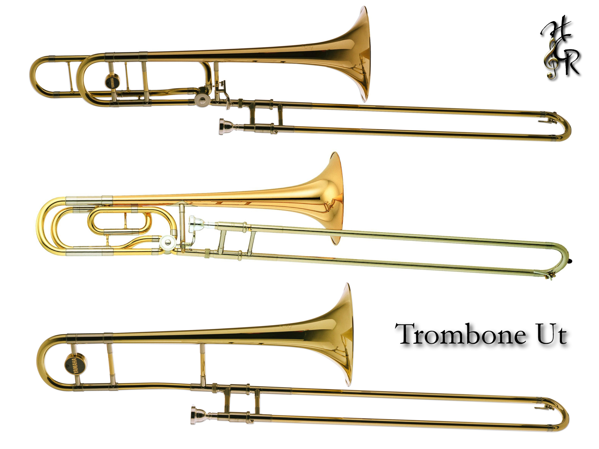 Музыкальный инструмент тромбон вид сбоку