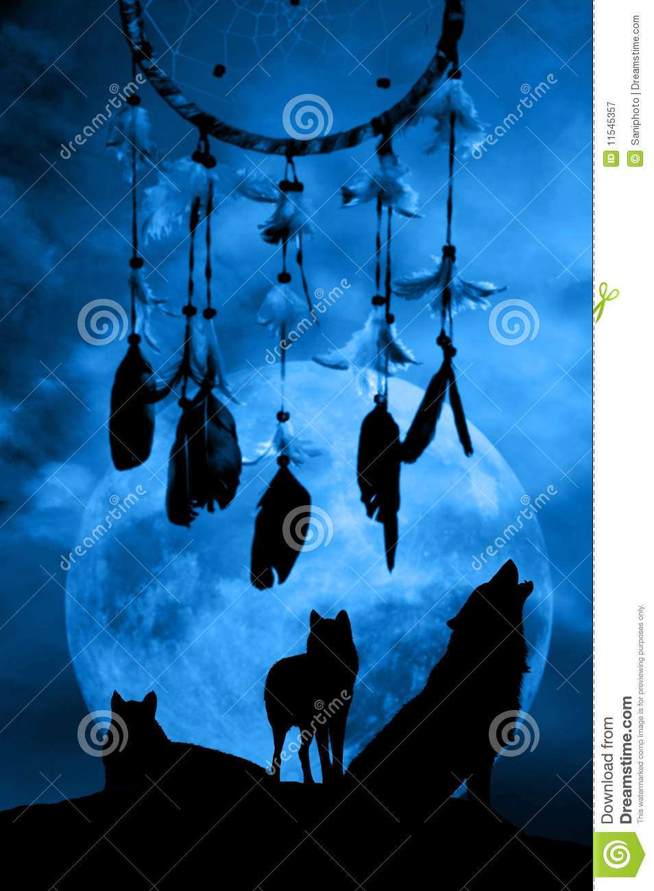 Pack Of Wolves Howling With A Dream Catcher And Moon In
