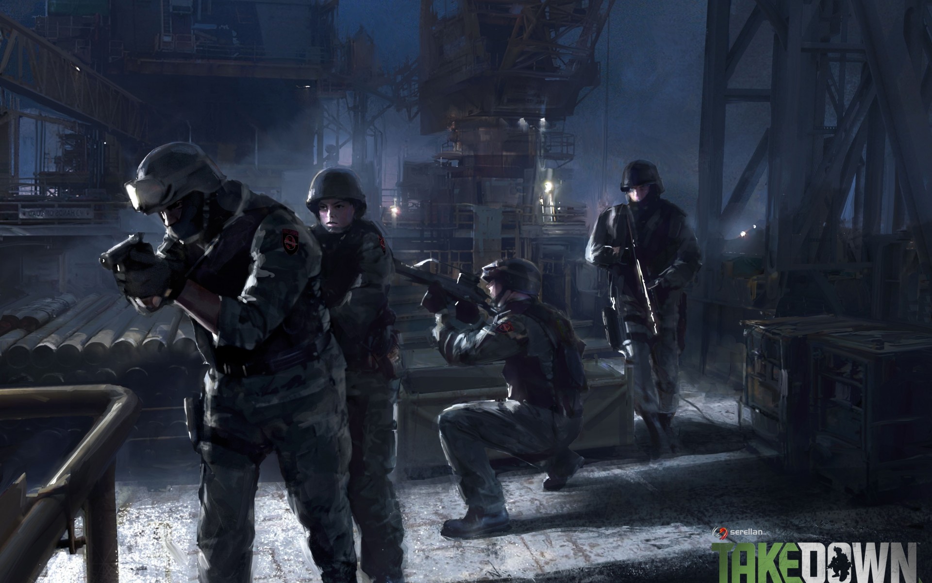 Soldiers Police Swat Street Night Weapons Guns Wallpaper Background