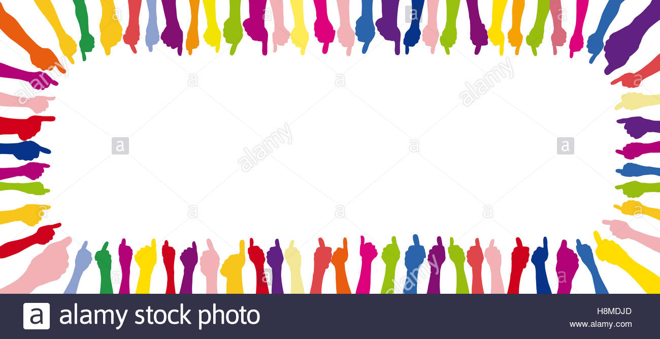 Background With Many Colorful Hands Thumbs Up As Cooperation