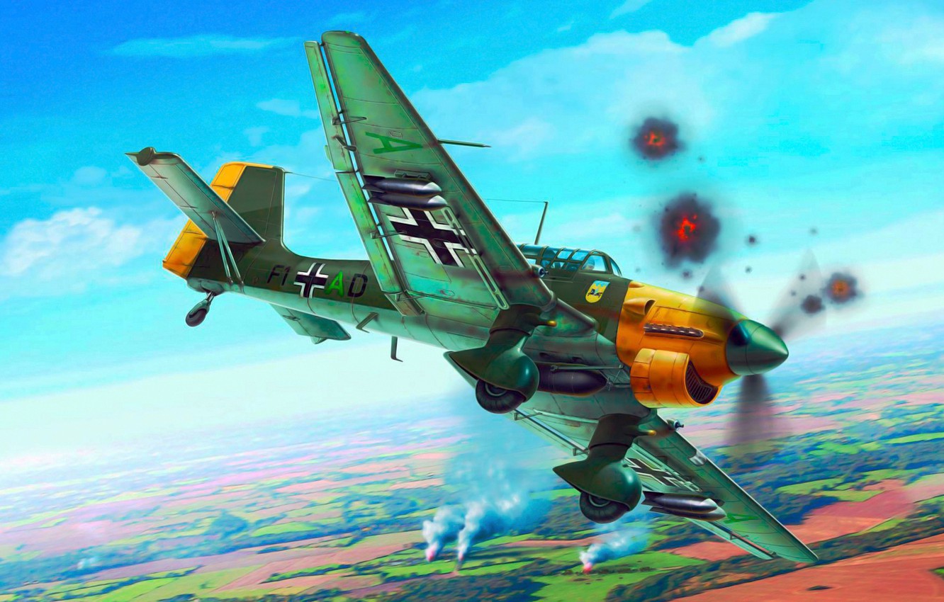 Wallpaper War Art Airplane Painting Aviation Ww2 Junkers Ju