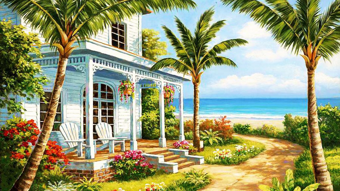 Seaside Cottage Puter Wallpaper Desktop Background