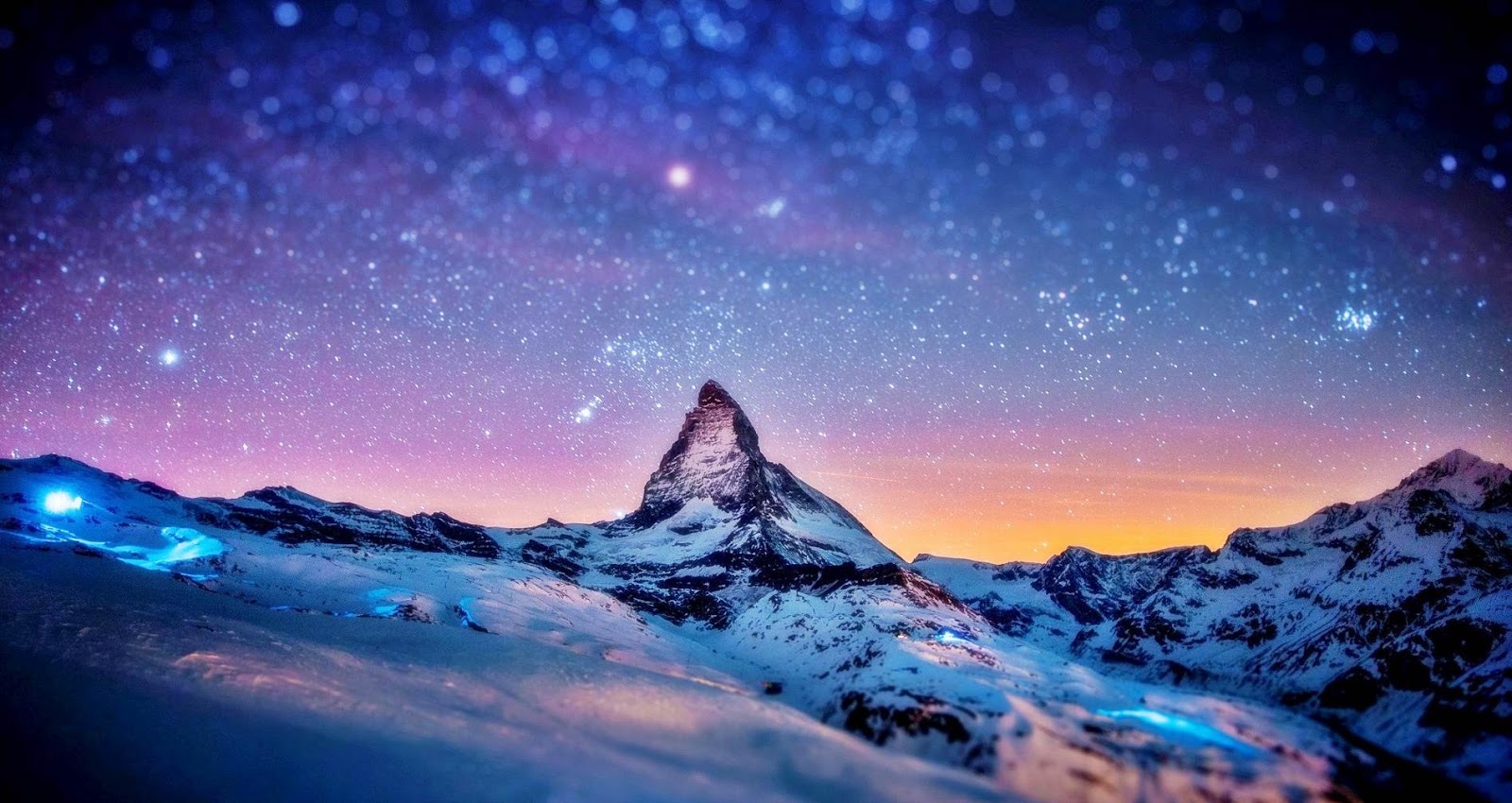 Snow Mountain In Night