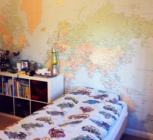  in your kids room by adding this cool world map wallpaper design