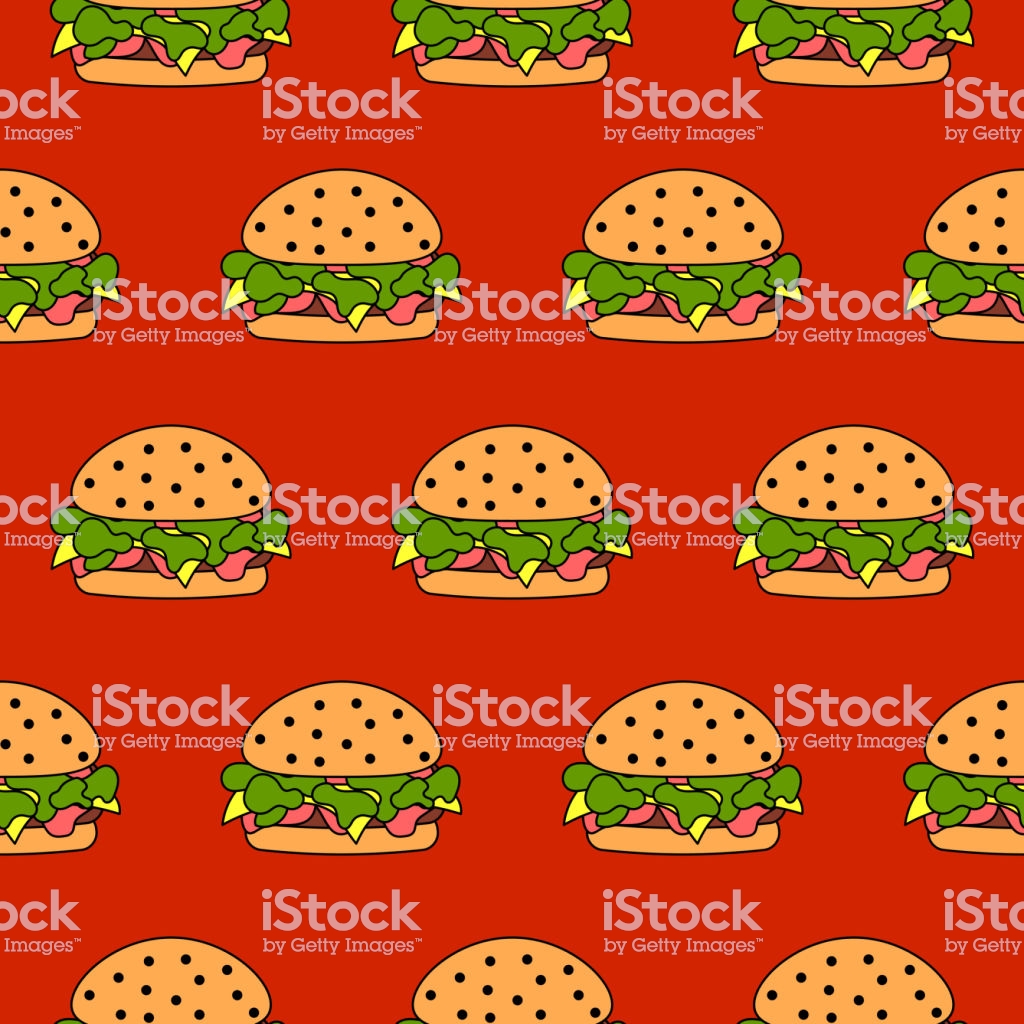 Seamless Burger Pattern Vector Fast Food Cheeseburger Red