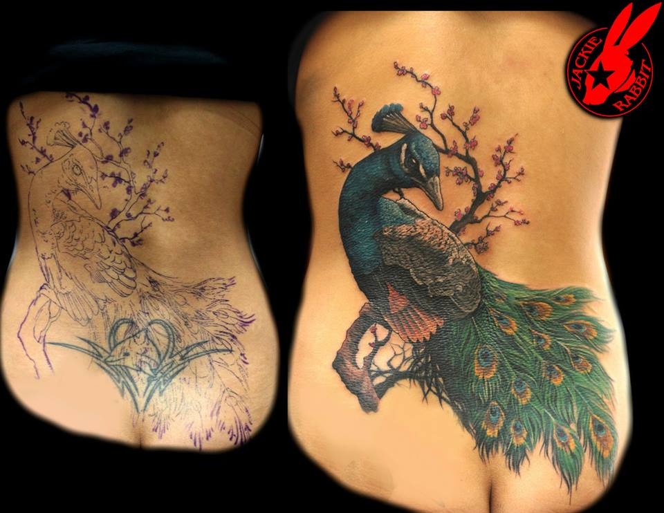 Before and after lower back lotus cover  Tattoos by Oksana Weber  Cover  tattoo Tattoo styles Cover up tattoos for women