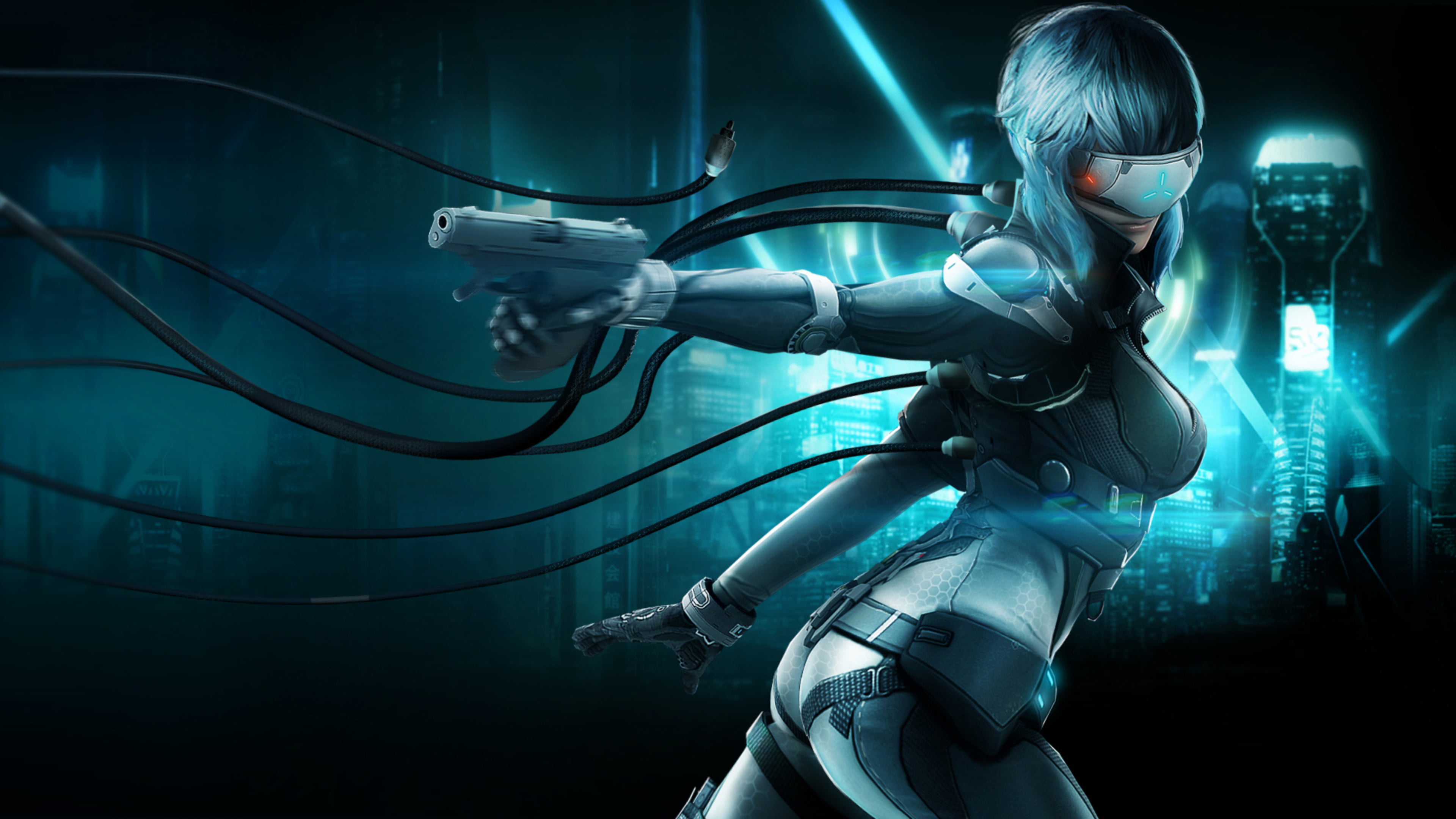 Female Character Holding Handgun Sci Fi Digital Wallpaper Ghost
