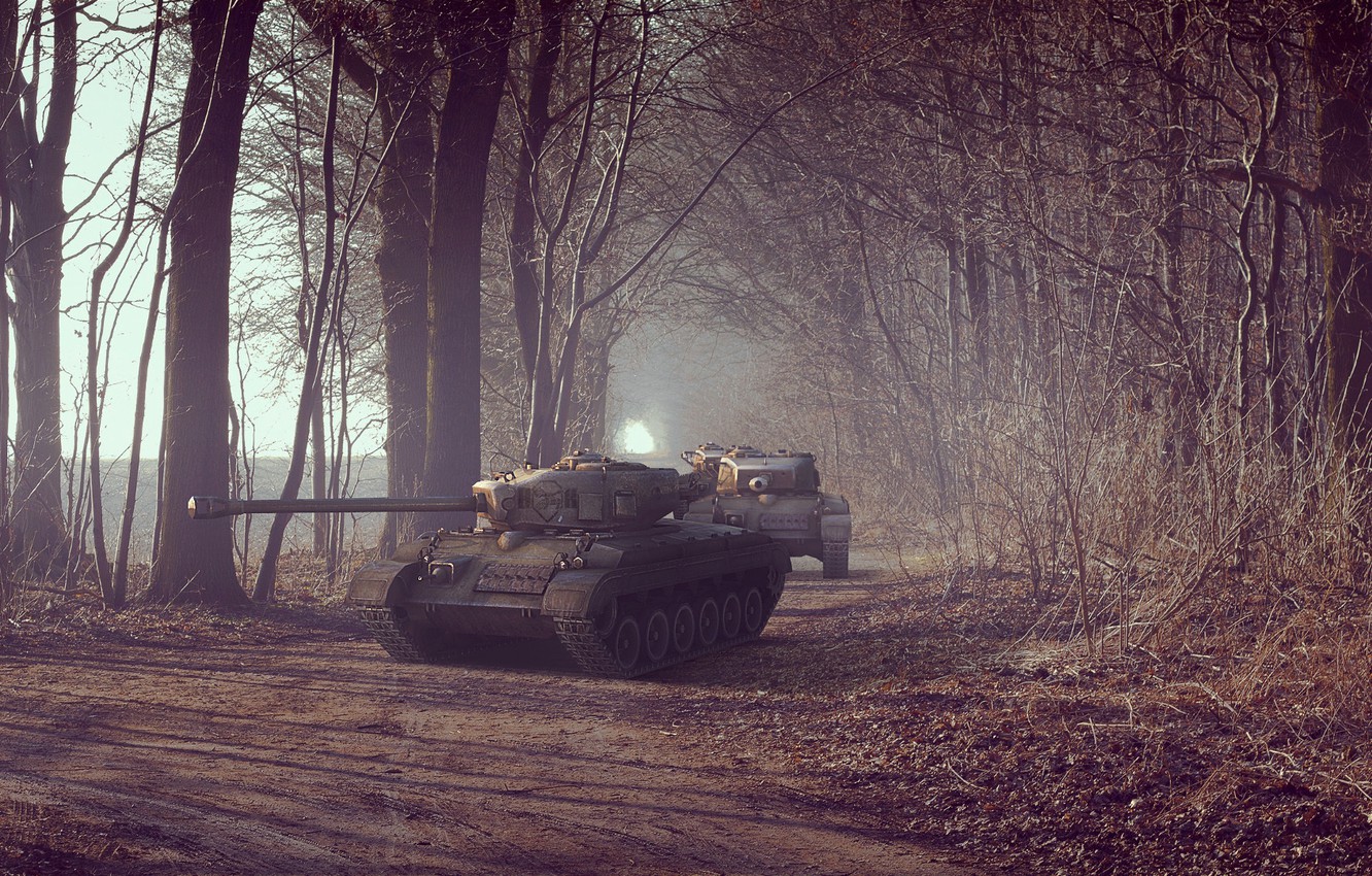 Wallpaper Road Trees Alley Tanks Military Equipment Medium