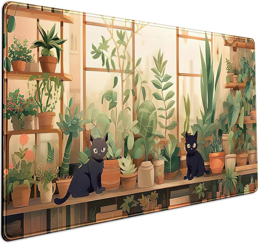 Amazon Cute Desk Mat Kawaii Cats Green Plant Lover Mouse