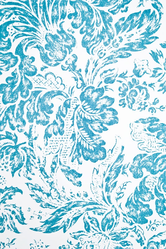 Wallpaper With Elegant Screen Printed Traditional Damask In Teal