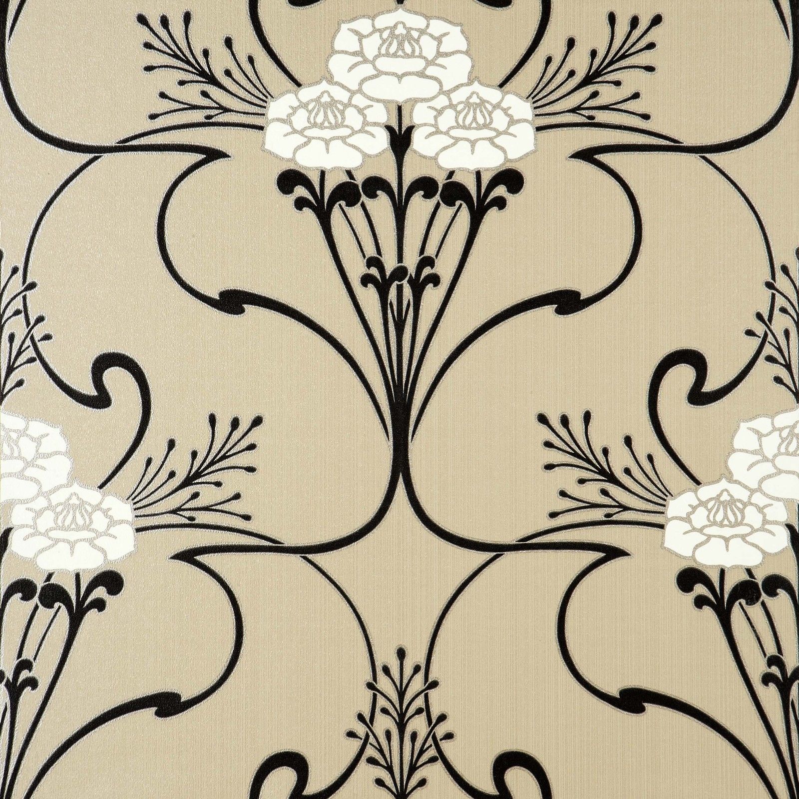 Free download Flower Vine Art Deco style wallpaper in Beige White Black Gold [1600x1599] for