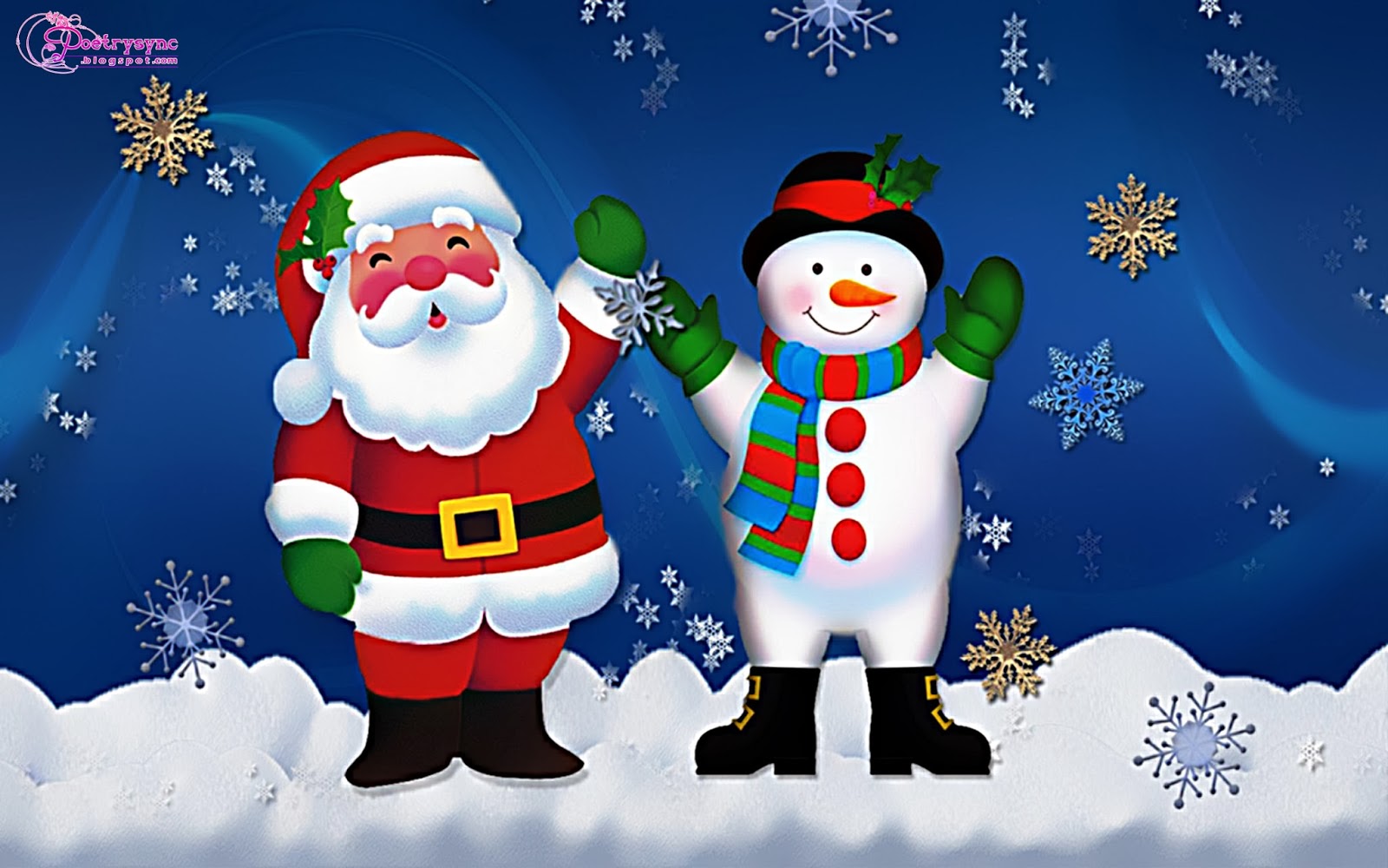 Christmas Santa Claus And Snowman Wallpaper For Win