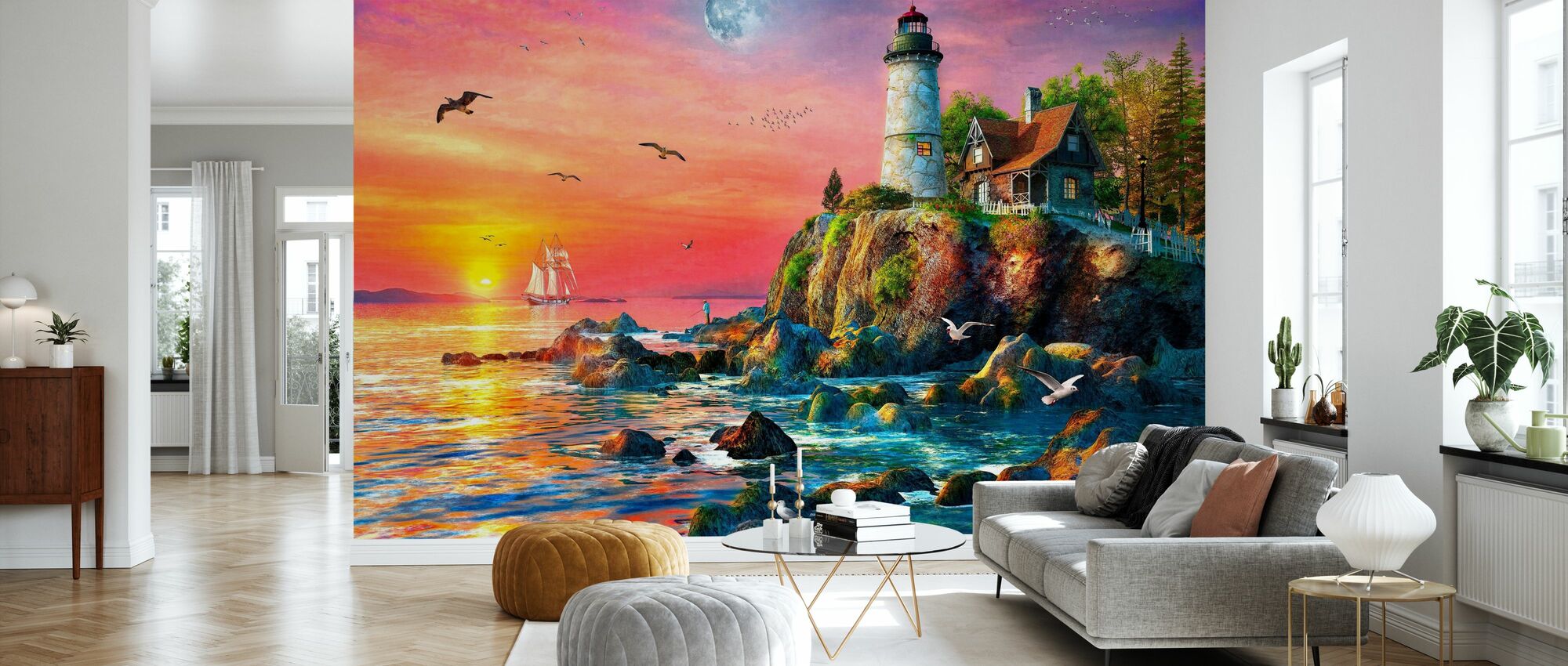 Summer Sunset Lighthouse Affordable Wall Mural Photowall