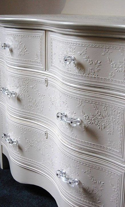 Put Embossed Wallpaper Border Over The Drawer Fronts And Then Paint