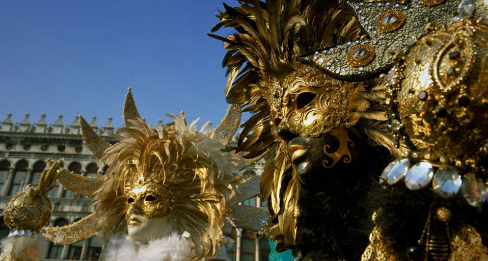 Venice Masks Two Persons Wearing Carnival In