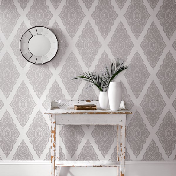 Jewel Pearl Silver Wallpaper by Graham and Brown