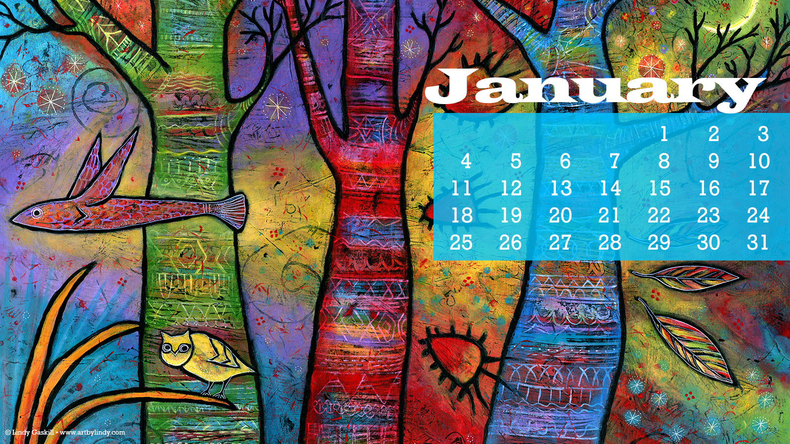 January Desktop Wallpaper Calendar By Lindy Gaskill